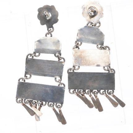 long vintage Zuni sterling silver snake eye turquoise chandelier earrings