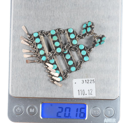 long vintage Zuni sterling silver snake eye turquoise chandelier earrings