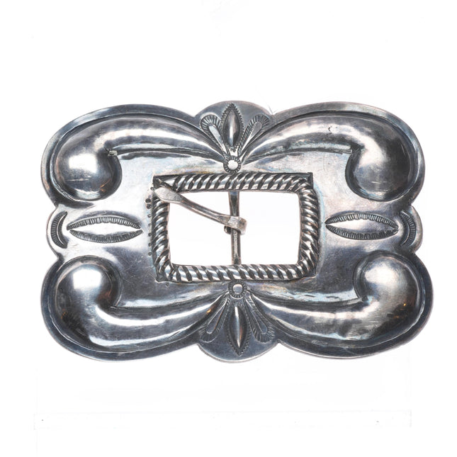30's-40's Vintage Navajo sterling silver repousse stampwork concho belt buckle