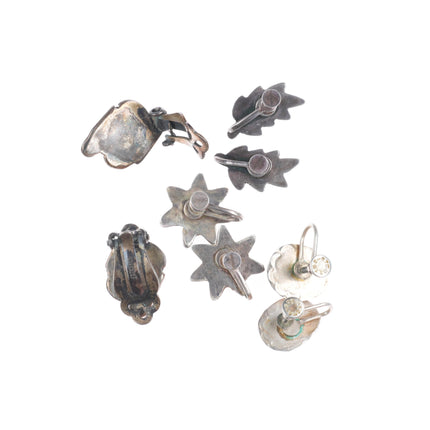 Vintage Zuni petit point turquoise/Navajo sterling silver/shell clip earring lot