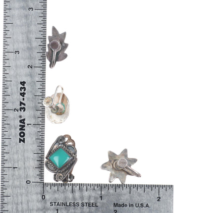 Vintage Zuni petit point turquoise/Navajo sterling silver/shell clip earring lot