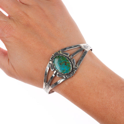6.4" Vintage 40's-50's Fred Harvey style sterling silver cuff bracelet turquoise