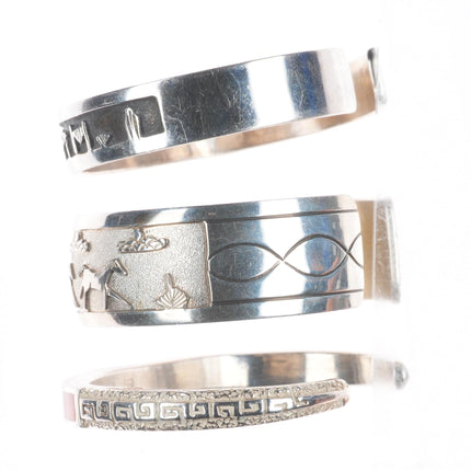 6.2" Calvin Begay, Jefferson Brown,  Henry Navajo sterling silver cuff bracelets