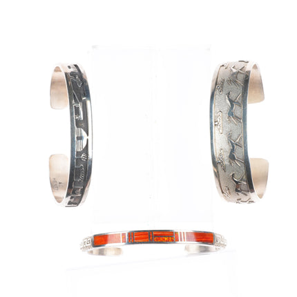 6.2" Calvin Begay, Jefferson Brown,  Henry Navajo sterling silver cuff bracelets