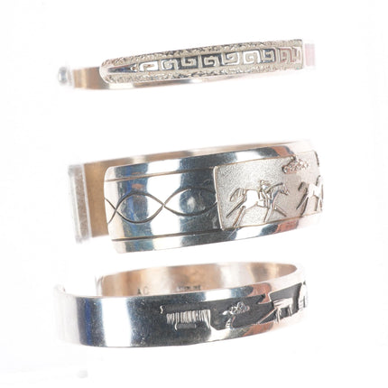 6.2" Calvin Begay, Jefferson Brown,  Henry Navajo sterling silver cuff bracelets