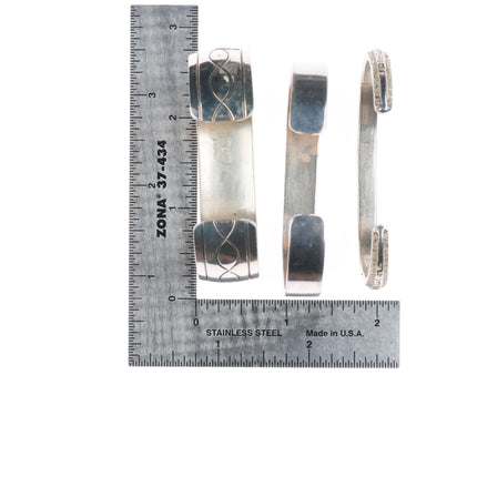 6.2" Calvin Begay, Jefferson Brown,  Henry Navajo sterling silver cuff bracelets
