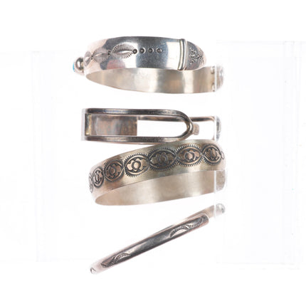 6.2" Vintage Navajo/Zuni sterling silver channel inlay/stamped cuff bracelet lot
