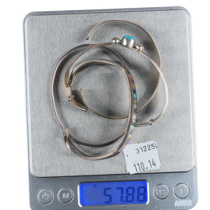 6.2" Vintage Navajo/Zuni sterling silver channel inlay/stamped cuff bracelet lot