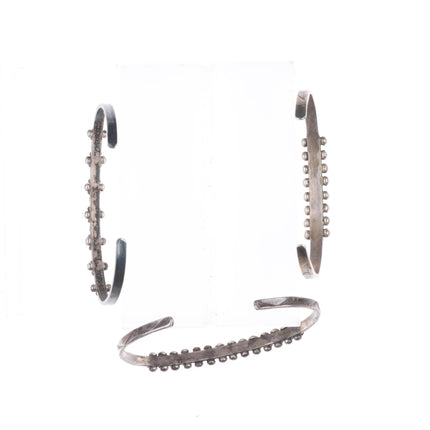 6.2" Zuni sterling silver dot-dot-dash/snake eye/square turquoise cuff bracelets