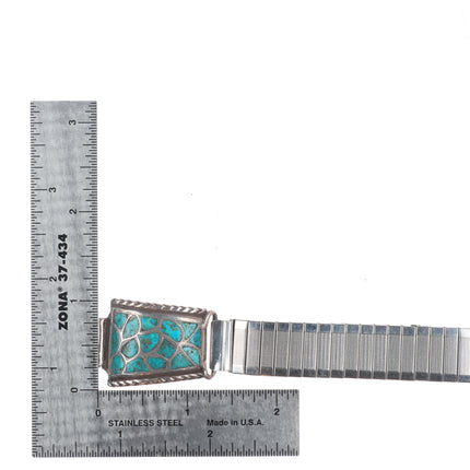 Vintage Alice Homer Leekya Zuni sterling silver fishscale turquoise watch tips