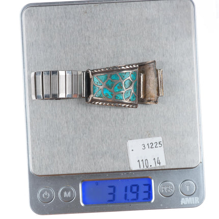 Vintage Alice Homer Leekya Zuni sterling silver fishscale turquoise watch tips