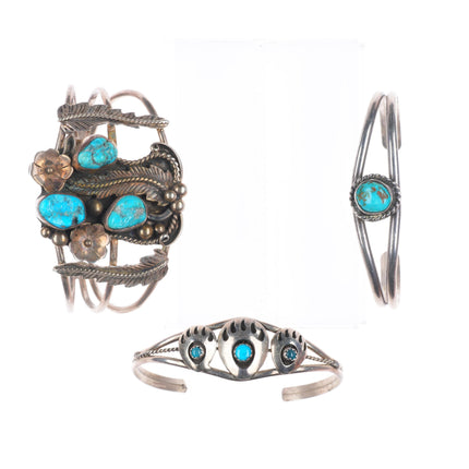 6.4" Jefferson James/other Navajo sterling silver turquoise cuff bracelet lot