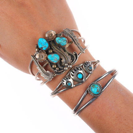 6.4" Jefferson James/other Navajo sterling silver turquoise cuff bracelet lot