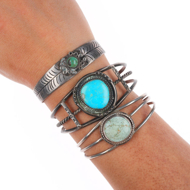 6.1" Vintage Navajo/Mexican sterling silver turquoise cuff bracelet lot
