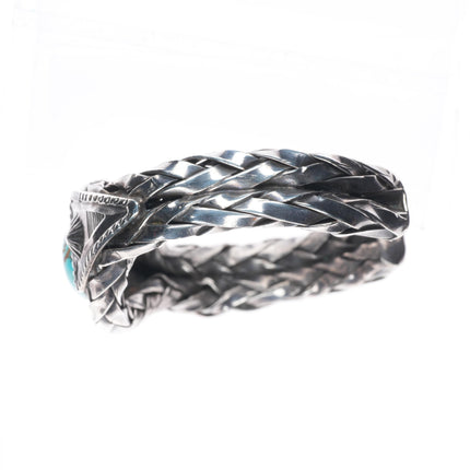 6.5"30's-40's Navajo braided sterling silver stamped turquoise cuff bracelet