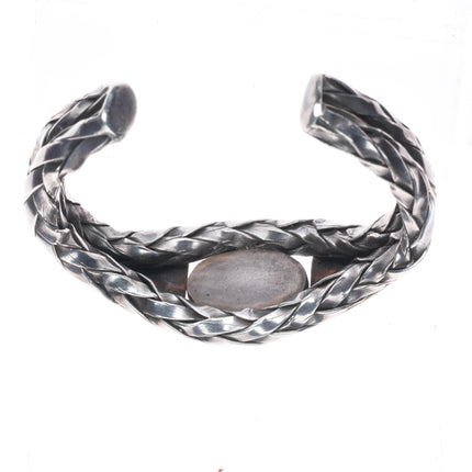 6.5"30's-40's Navajo braided sterling silver stamped turquoise cuff bracelet