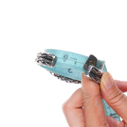 6.5"30's-40's Navajo braided sterling silver stamped turquoise cuff bracelet