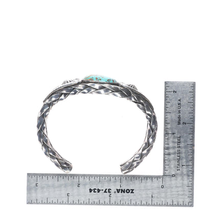6.5"30's-40's Navajo braided sterling silver stamped turquoise cuff bracelet