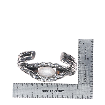 6.5"30's-40's Navajo braided sterling silver stamped turquoise cuff bracelet