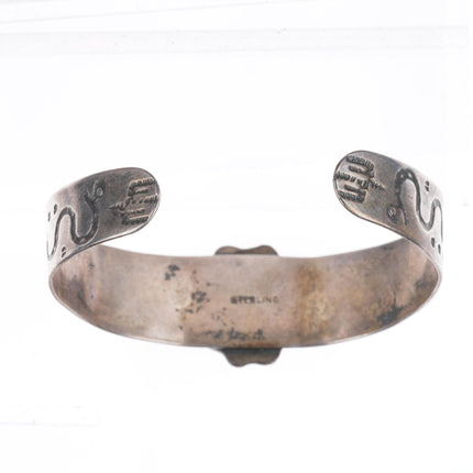 6.25" c1940's Fred Harvey sterling silver turquoise dogs/snakes cuff bracelet