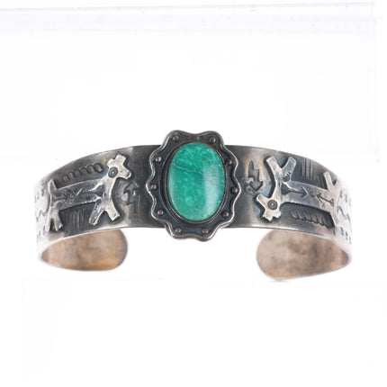 6.25" c1940's Fred Harvey sterling silver turquoise dogs/snakes cuff bracelet