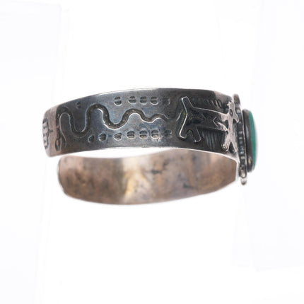 6.25" c1940's Fred Harvey sterling silver turquoise dogs/snakes cuff bracelet