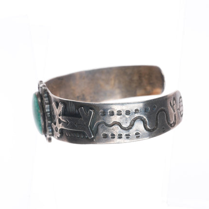 6.25" c1940's Fred Harvey sterling silver turquoise dogs/snakes cuff bracelet