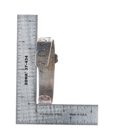 6.25" c1940's Fred Harvey sterling silver turquoise dogs/snakes cuff bracelet