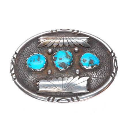 Big Heavy Vintage J Zuni sterling silver/turquoise belt buckle 3 stone