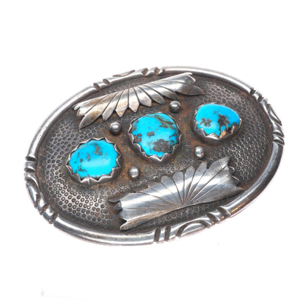 Big Heavy Vintage J Zuni sterling silver/turquoise belt buckle 3 stone