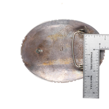 Big Heavy Vintage J Zuni sterling silver/turquoise belt buckle 3 stone