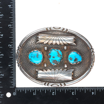 Big Heavy Vintage J Zuni sterling silver/turquoise belt buckle 3 stone