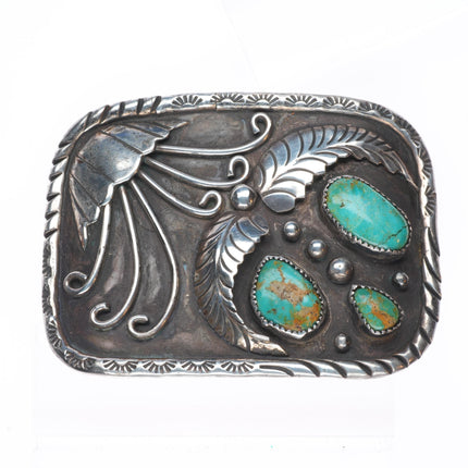 Vintage Navajo 3 stone turquoise southwestern sterling silver belt buckle