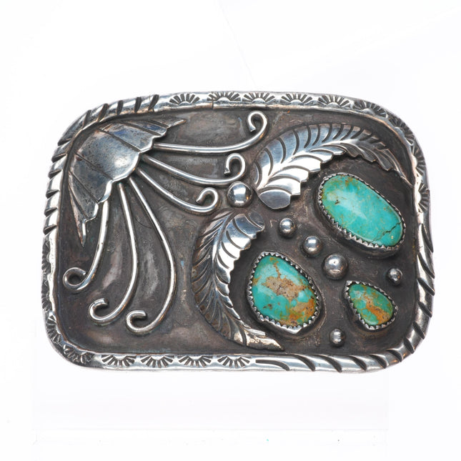 Vintage Navajo 3 stone turquoise southwestern sterling silver belt buckle