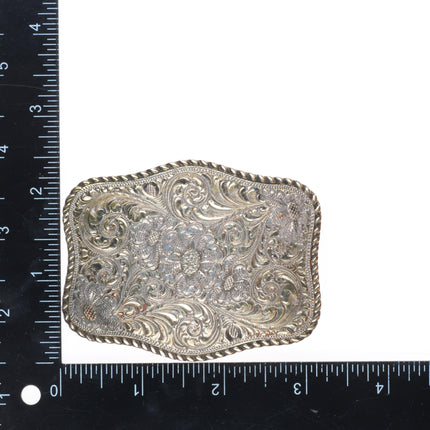 Vintage Sam Carlos Crumrine sterling silver 22k gold filled engraved belt buckle