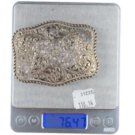 Vintage Sam Carlos Crumrine sterling silver 22k gold filled engraved belt buckle