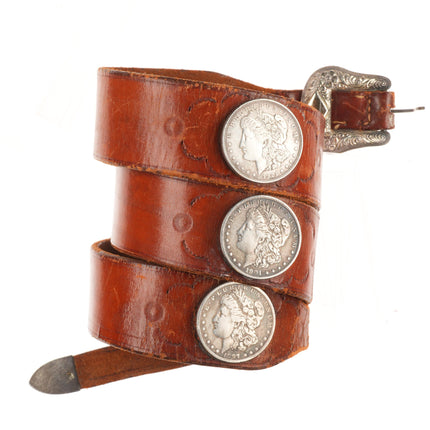 50's-60's Sterling ranger belt buckle set w/6 90% silver US Dollar coin conchos