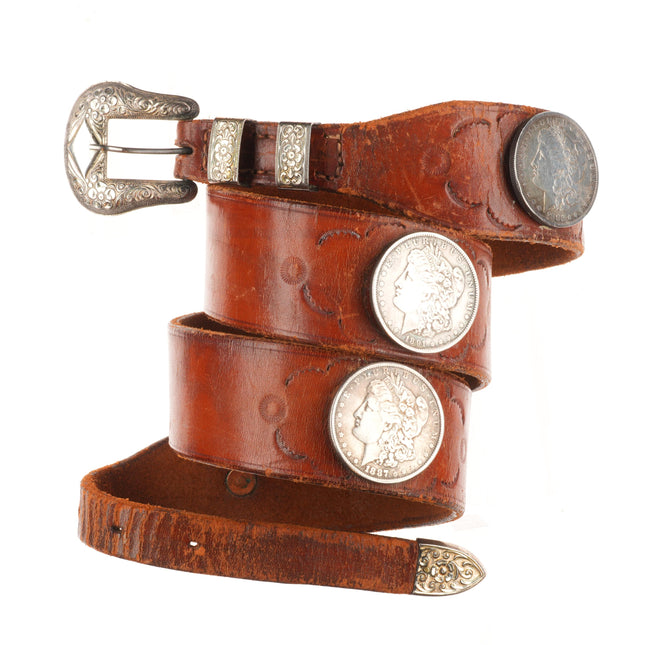 50's-60's Sterling ranger belt buckle set w/6 90% silver US Dollar coin conchos