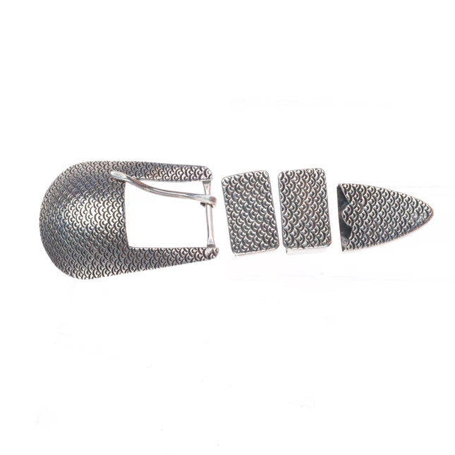 Delbert Saunders Navajo Sterling silver intricately stamped 3/4" ranger belt buckle set