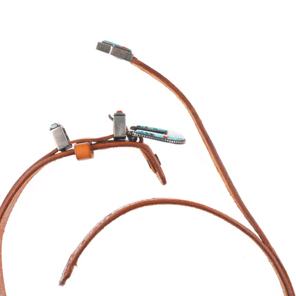 BG Mudd Navajo sterling silver turquoise/coral inlay ranger belt buckle set