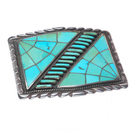 Vintage Zuni sterling silver/turquoise needlepoint/spiderweb inlay belt buckle