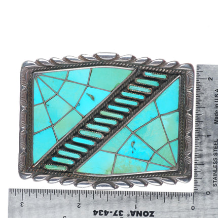 Vintage Zuni sterling silver/turquoise needlepoint/spiderweb inlay belt buckle