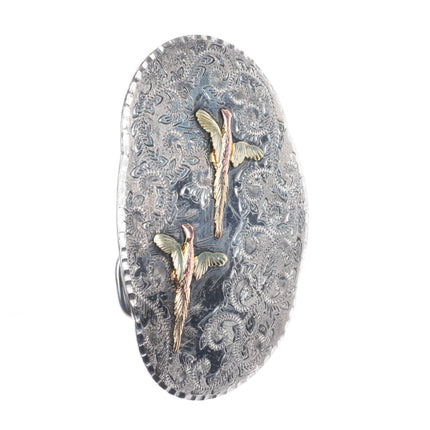 Vintage 10k gold black hills sterling silver pheasants belt buckle