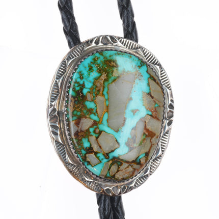 Vintage Herbert Tsosie Navajo sterling silver bolo tie with nice turquoise