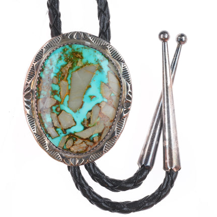 Vintage Herbert Tsosie Navajo sterling silver bolo tie with nice turquoise