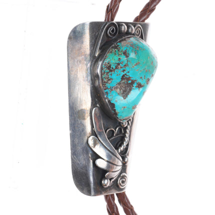 c1960 c-31 Vintage AJW Navajo sterling silver bolo tie with turquoise