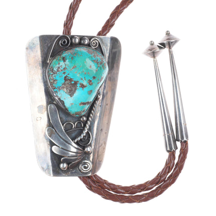 c1960 c-31 Vintage AJW Navajo sterling silver bolo tie with turquoise