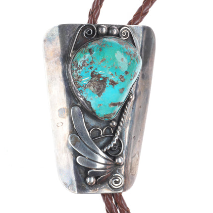 c1960 c-31 Vintage AJW Navajo sterling silver bolo tie with turquoise