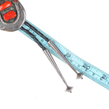 c1970 Effie Calavaza Zuni sterling silver, turquoise, coral snakes bolo tie