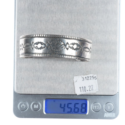 6.75" Antique Navajo Ingot silver stamped/chiseled cuff band cuff bracelet